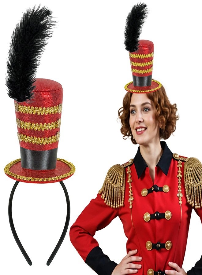 Dkomekii Mini Circus Ringmaster Hat Headband Red Mini Top Hat Halloween Cosplay Party Costume Headwear Soldier Costume Lion Tamer Headpiece - Image 1